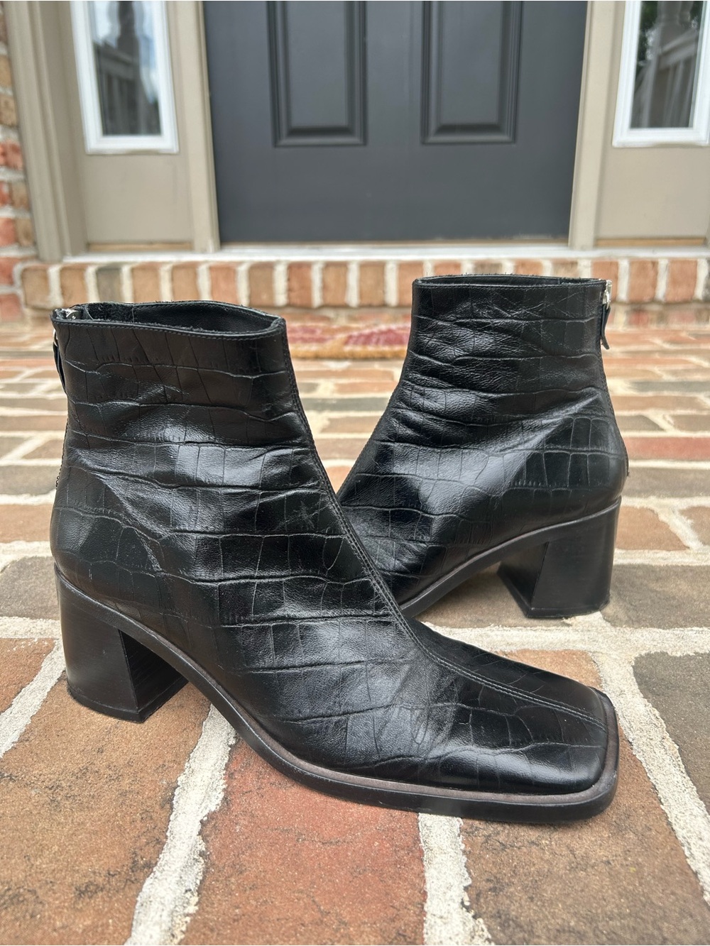 Miista Ivy black embossed leather square toe ankle boots 40